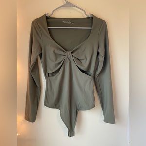 Abercrombie & Fitch Double layered fabric cutout bodysuit olive green size Med